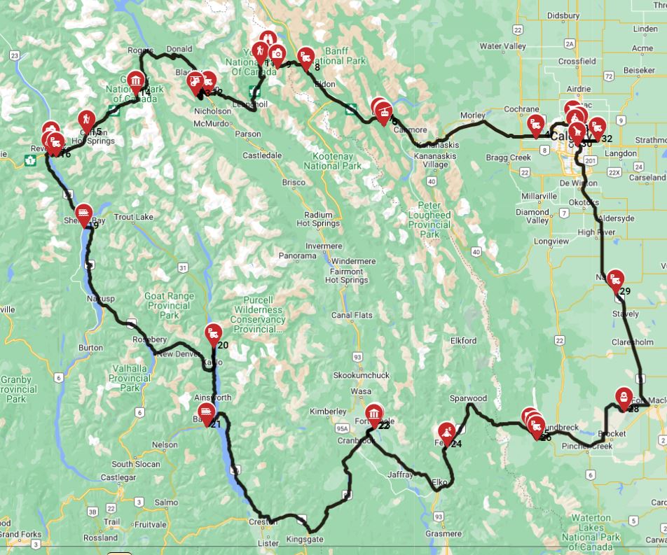 Canada RV trip from Calgary motorhome route planner